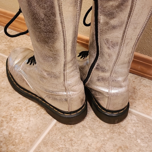 Metallic Silver Women's Dr. Martens Combat Boots - Picture 2 of 7